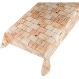 Buiten tafelkleed/tafelzeil naturel houten blokken print 140 x 245 cm rechthoekig - Tuintafelkleed tafeldecoratie - Tafelkleden/tafelzeilen