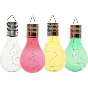 4x Buiten LED wit/groen/geel/rood peertjes solar verlichting 14 cm - Tuinverlichting - Tuinlampen - Solarlampen zonne-energie