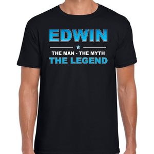Naam cadeau Edwin - The man, The myth the legend t-shirt  zwart voor heren - Cadeau shirt voor o.a verjaardag/ vaderdag/ pensioen/ geslaagd/ bedankt