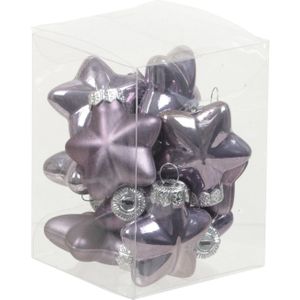 12x Sterretjes kersthangers/kerstballen lila paars van glas - 4 cm - mat/glans - Kerstboomversiering