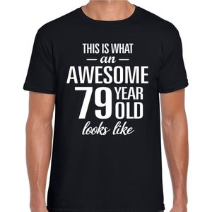Awesome 79 year - geweldig 79 jaar cadeau t-shirt zwart heren -  Verjaardag cadeau