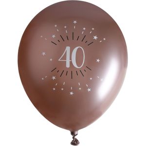Santex verjaardag leeftijd ballonnen 40 jaar - 6x stuks - rosegoud - 30 cm - Feestartikelen