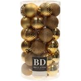 Bellatio Decorations Kerstballen mix - 74-delig - goud en donkerblauw - 6 cm - kunststof