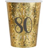 Santex Verjaardag feest bekertjes leeftijd - 10x - 80 jaar - goud - karton - 270 ml