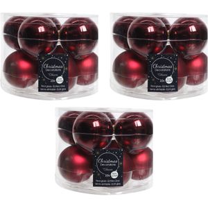 30x Donkerrode glazen kerstballen 6 cm - glans en mat - Glans/glanzende - Kerstboomversiering donkerrood