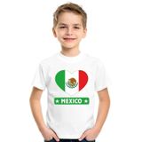 Mexico kinder t-shirt met Mexiaanse vlag in hart wit jongens en meisjes