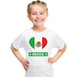 Mexico kinder t-shirt met Mexiaanse vlag in hart wit jongens en meisjes