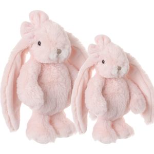 Bukowski pluche knuffel konijnen set 2x stuks - lichtroze - 22 en 30 cm - luxe knuffels