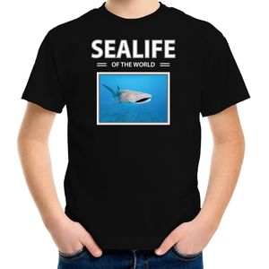 Dieren foto t-shirt Tijgerhaai - zwart - kinderen - sealife of the world - cadeau shirt Haaien liefhebber - kinderkleding / kleding