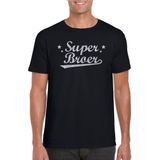 Super broer cadeau t-shirt met zilveren glitters op zwart heren - kado shirt voor broers