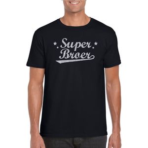 Super broer cadeau t-shirt met zilveren glitters op zwart heren - kado shirt voor broers