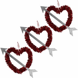8x Valentijnsdag/bruiloft versiering hangend hart met pijl 45 cm - Lametta folie hangdecoratie hartjes