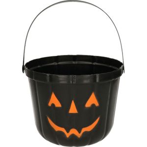 Trick or treat snoep emmertje - pompoen - zwart - D20 cm - Halloween snoep ophalen