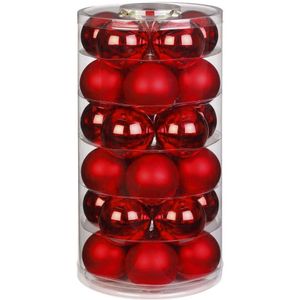 60x stuks glazen kerstballen rood 6 cm glans en mat - Kerstboomversiering/kerstversiering