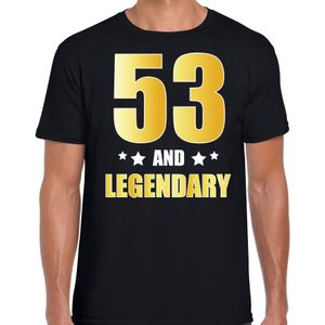 53 and legendary verjaardag cadeau t-shirt / shirt - zwart - gouden en witte letters - voor heren - 53 jaar  / outfit