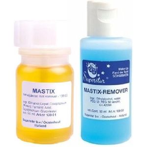 Superstar mastix huidlijm 50 ml en remover 50 ml - Lijm voor snorren baarden pruiken - Grime/Schmink artikelen - Halloween/Carnaval/Themafeest