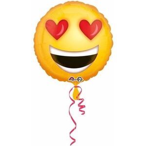 Helium ballon smiley met hartjes ogen 43 cm