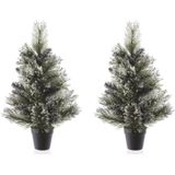 2x Besneeuwde kunst kerstbomen in pot 60 cm - kleine kerstbomen