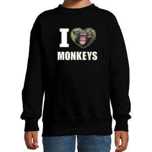 I love monkeys sweater met dieren foto van een Chimpansee aap zwart voor kinderen - cadeau trui apen liefhebber - kinderkleding / kleding
