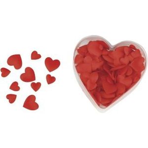 100x stuks luxe satijnen strooihartjes rood - Valentijnsdag kleine strooi hartjes - valentijn decoratie / versiering