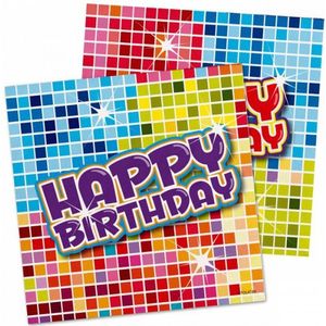 48x Happy birthday themafeest servetten 25 x 25 cm papier - Verjaardag papieren wegwerp tafeldecoraties