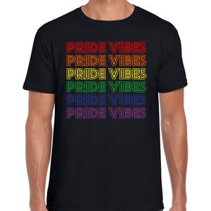 Bellatio Decorations Gay Pride T-shirt voor heren - pride vibes - zwart - regenboog - LHBTI