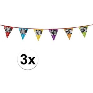 3x 60 jaar vlaggenlijn glitters  - verjaardag slingers