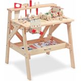 Houten speelgoed werkbank met gereedschap 61-delig - Werkbank van hout voor kinderen