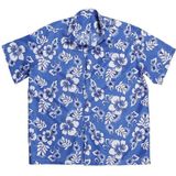 Hawaii blouse blauw met witte bloemen