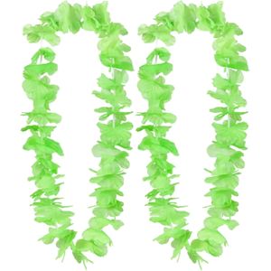 Boland Hawaii krans/slinger - 2x - Tropische kleuren groen - Bloemen hals slingers