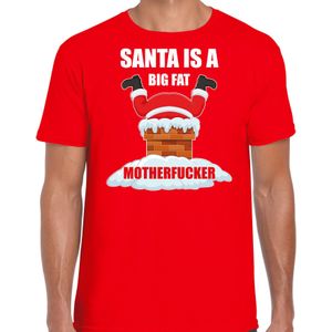 Fout Kerstshirt / Kerst t-shirt Santa is a big fat motherfucker rood voor heren - Kerstkleding / Christmas outfit