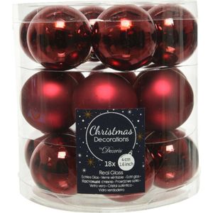 18x stuks kleine kerstballen donkerrood (oxblood) van glas 4 cm - mat/glans - Kerstboomversiering
