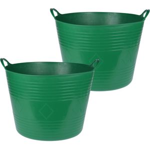 Excellent Houseware Flexibele emmer - 2x - donkergroen - 40 liter - kunststof - 45 x 37 cm