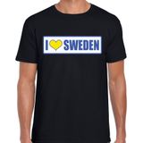 I love Sweden / Zweden landen t-shirt met bordje in de kleuren van de Zweedse vlag - zwart - heren -  Zweden landen shirt / kleding - EK / WK / Olympische spelen outfit
