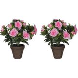 3x stuks groene Azalea kunstplanten  met roze bloemen 27 cm in pot stan grey - Kunstplanten/nepplanten