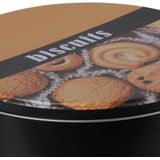 Excellent Houseware koektrommel/voorraadblik Biscuits - metaal - zwart/bruin - 22 x 6.5 cm