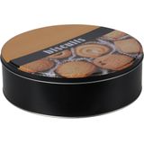 Excellent Houseware koektrommel/voorraadblik Biscuits - metaal - zwart/bruin - 22 x 6.5 cm