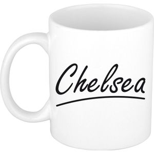 Chelsea naam cadeau mok / beker sierlijke letters - Cadeau collega/ moederdag/ verjaardag of persoonlijke voornaam mok werknemers