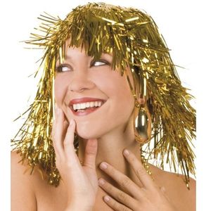 Lurex carnaval dames pruik goud - Carnaval party verkleed pruiken - Glitter/Disco thema