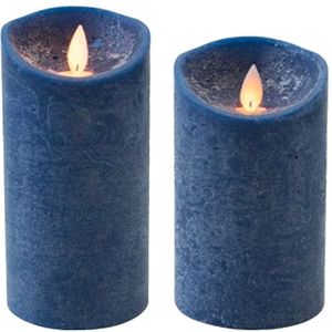 Set van 2x stuks Donkerblauwe Led kaarsen met bewegende vlam - 12.5 en 15 cm - Sfeer stompkaarsen voor binnen