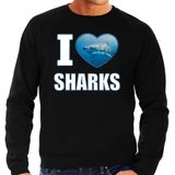 I love sharks trui met dieren foto van een haai zwart voor heren - cadeau sweater haaien liefhebber