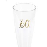 Santex verjaardag feest champagneglazen - leeftijd - 6x - 60 jaar - goud - kunststof- herbruikbaar