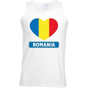 Roemenie singlet shirt/ tanktop met Roemeense vlag in hart wit heren