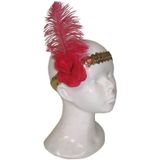2x stuks charleston jaren 20 verkleed hoofdband met rode veer - Carnaval accessoires