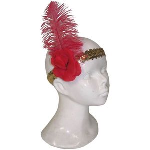 2x stuks charleston jaren 20 verkleed hoofdband met rode veer - Carnaval accessoires