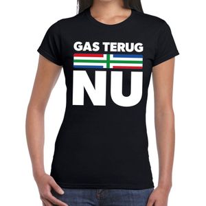 Groningen protest t-shirt gas terug NU zwart voor dames -  Grunnen gas terug NU shirt voor dames