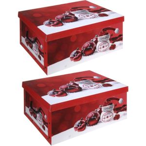 Pakket van 2x Stuks Rode Kerstballen/Kerstversiering Opbergbox 49 cm