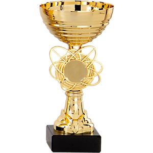 Trofee/prijs beker - bloemvorm accent - goud - kunststof - 16 x 8 cm - sportprijs