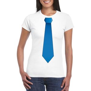 Wit t-shirt met blauwe stropdas dames