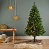 Groene kunst kerstboom 150 cm inclusief helder witte kerstverlichting - Kunstbomen/kunst kerstbomen